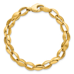 14k Polished And Brushed 8.1mm Fancy Oval Cable Link 7.25 inch Bracelet