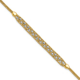 14k Two-Tone Textured Diamond-cut 7mm Beaded 7.5 inch Bracelet Plus 1 inch Extender