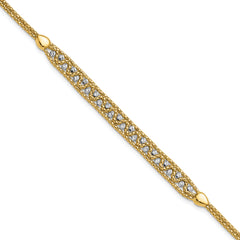 14k Two-Tone Textured Diamond-cut 7mm Beaded 7.5 inch Bracelet Plus 1 inch Extender