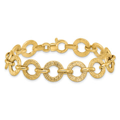 14K Polished and Textured 12mm Fancy Round Link 7 inch Bracelet