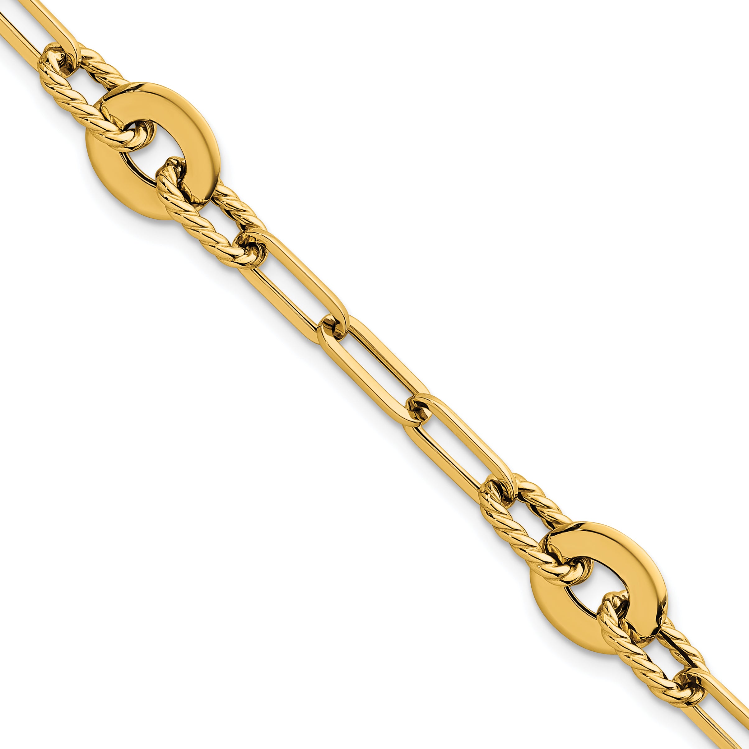 14k Polished and Twisted 9.2mm Open Link 7.5 inch Bracelet