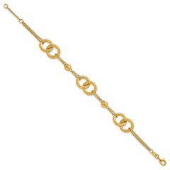14k Polished And Brushed Double Loop and Chain 6.75 inch Bracelet with 0.75 inch Extender