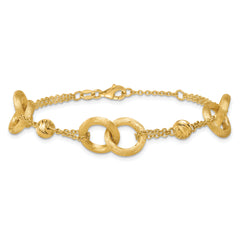 14k Polished And Brushed Double Loop and Chain 6.75 inch Bracelet with 0.75 inch Extender