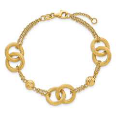 14k Polished And Brushed Double Loop and Chain 6.75 inch Bracelet with 0.75 inch Extender