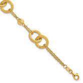 14k Polished And Brushed Double Loop and Chain 6.75 inch Bracelet with 0.75 inch Extender