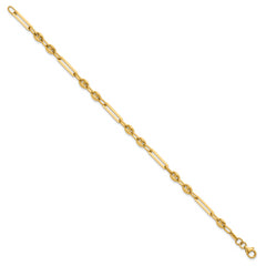 14K Polished 4mm Fancy Paperclip and Puffed Anchor/Mariner Link 7.5 inch Bracelet