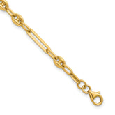 14K Polished 4mm Fancy Paperclip and Puffed Anchor/Mariner Link 7.5 inch Bracelet