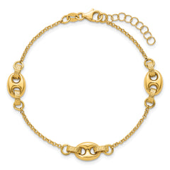 14K Polished and Textured 10.6mm Greek Key Etched Link 7.25 inch Bracelet Plus 1 inch Extender