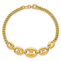 14k Polished Graduated Puffed Mariner and Curb Link 7 inch Bracelet