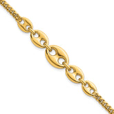 14k Polished Graduated Puffed Mariner and Curb Link 7 inch Bracelet