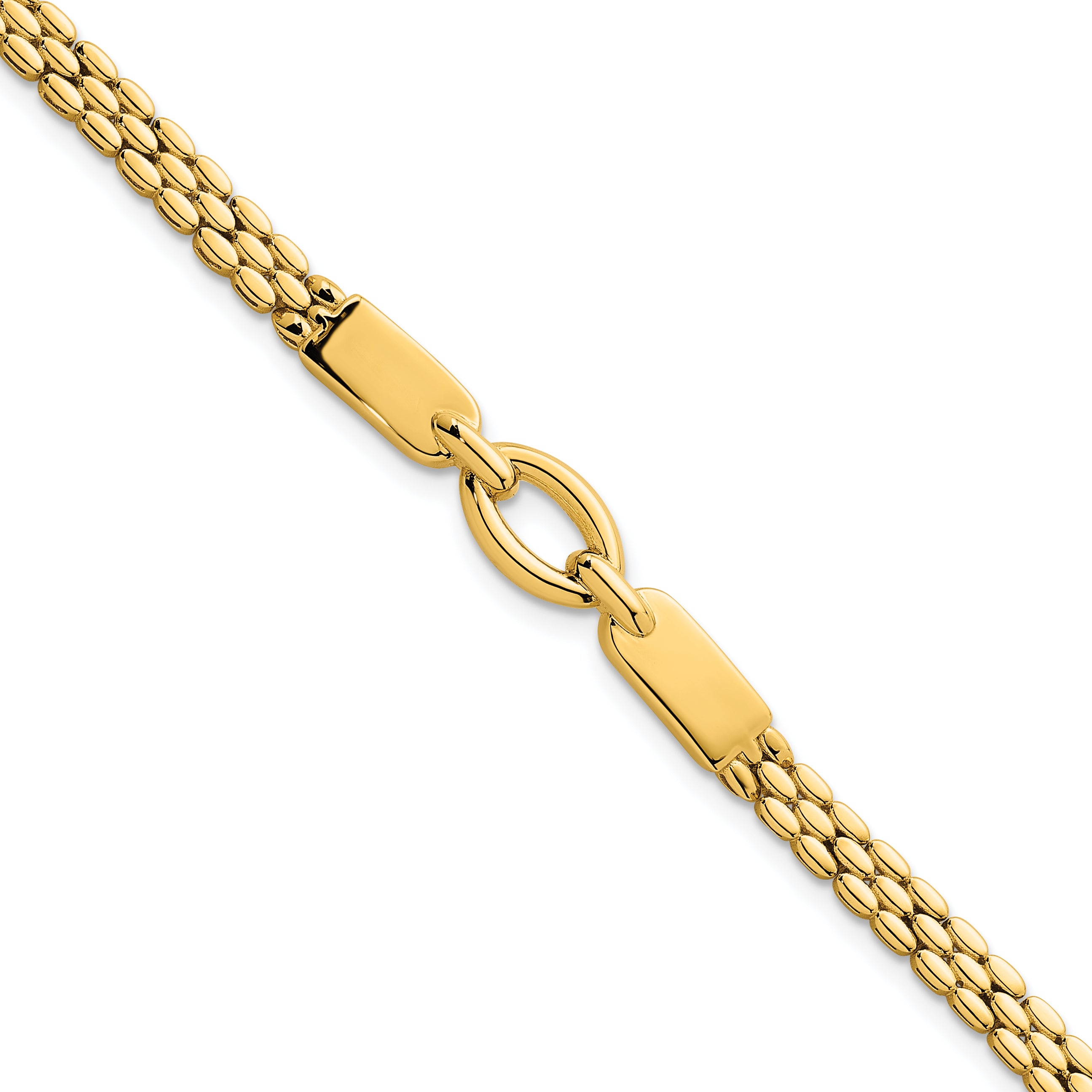 14k Polished Fancy Oval Center 7.5 inch Brick Link Bracelet