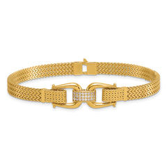 14k Polished CZ Center 7.5 inch Fancy Zig-Zag Link Bracelet