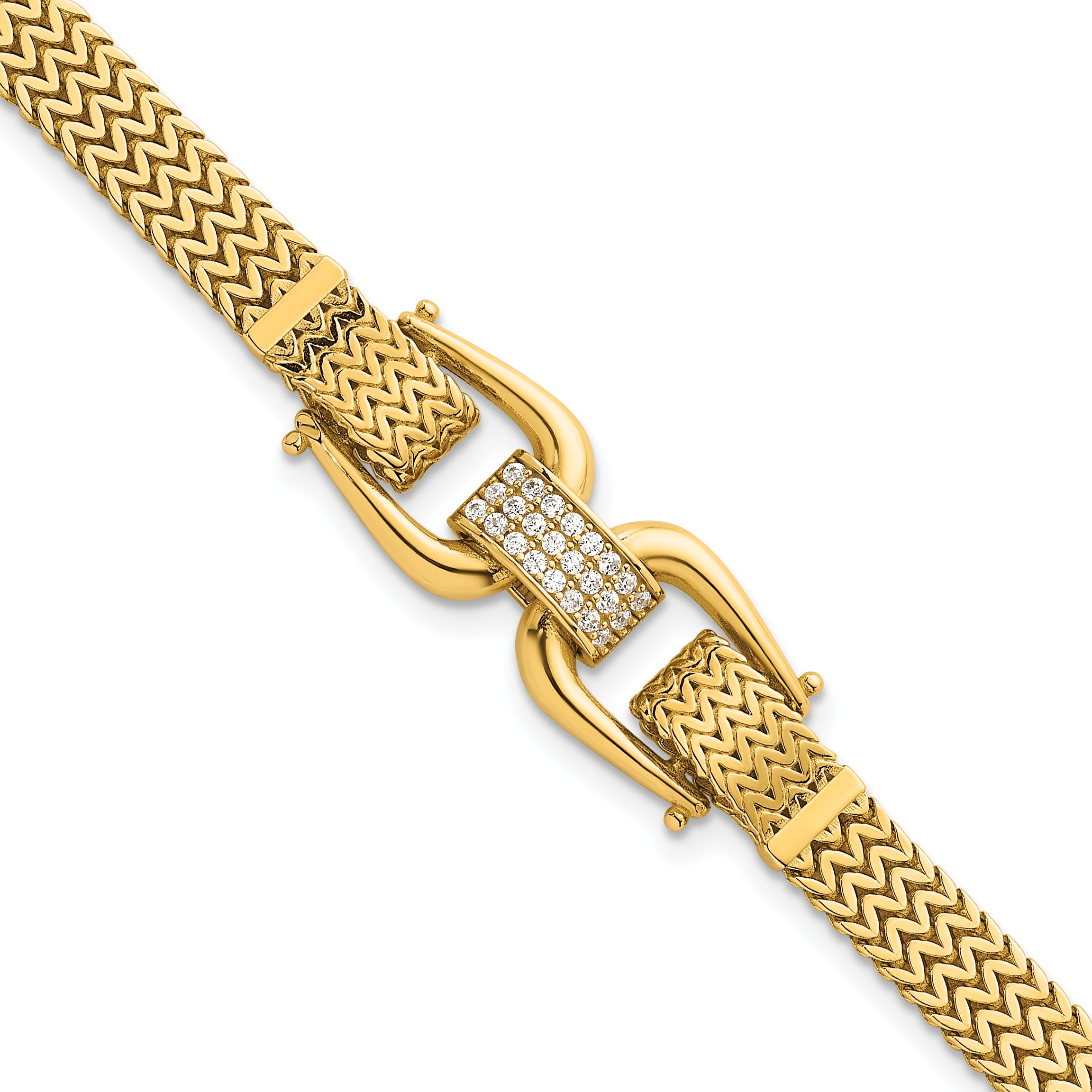 14k Polished CZ Center 7.5 inch Fancy Zig-Zag Link Bracelet