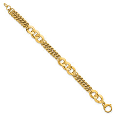 14k Polished 11.1mm Lightweight Link and Triple Strand Fancy Curb 7.25 inch Bracelet