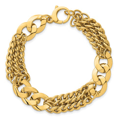 14k Polished 11.1mm Lightweight Link and Triple Strand Fancy Curb 7.25 inch Bracelet