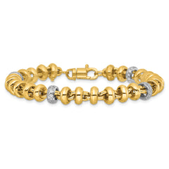 14k Two-tone Polished Fancy Link CZ 7.5 inch Bracelet