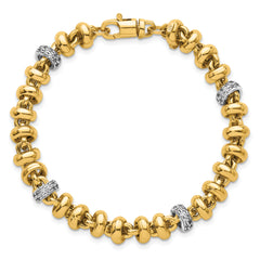 14k Two-tone Polished Fancy Link CZ 7.5 inch Bracelet