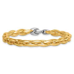 14k Two-tone Polished 6.75mm Fancy Cable Link 7.25 inch Bracelet