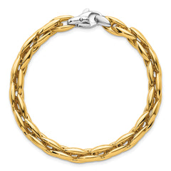 14k Two-tone Polished 6.75mm Fancy Cable Link 7.25 inch Bracelet
