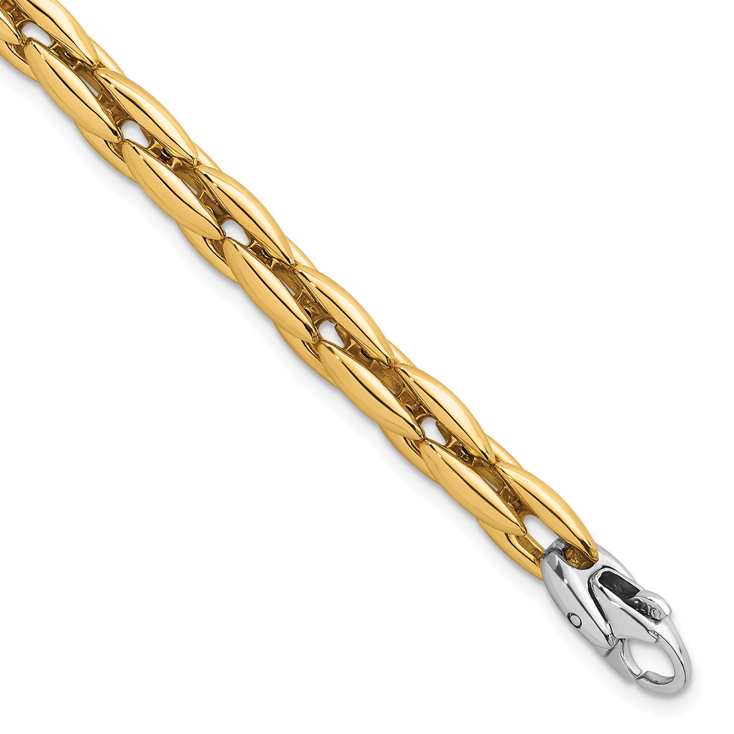 14k Two-tone Polished 6.75mm Fancy Cable Link 7.25 inch Bracelet