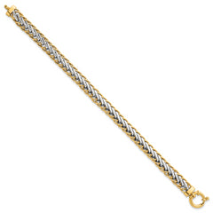 14k Two-tone Polished 7.5mm Lightweight Fancy Woven Link 7.5 inch Bracelet