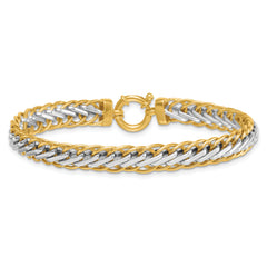 14k Two-tone Polished 7.5mm Lightweight Fancy Woven Link 7.5 inch Bracelet