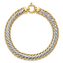14k Two-tone Polished 7.5mm Lightweight Fancy Woven Link 7.5 inch Bracelet