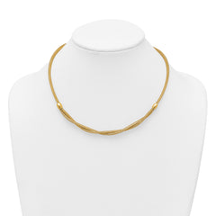 14k Polished Twisted with Beads 7mm Flexible Mesh 18 inch Necklace