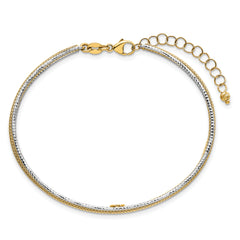 14k Two-Tone Textured Woven 5mm Flexible Bangle Bracelet Plus 1.25 inch Extender