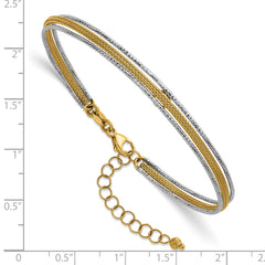 14k Two-Tone Textured Woven 5mm Flexible Bangle Bracelet Plus 1.25 inch Extender