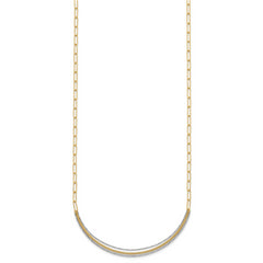 14k Two-Tone Textured Woven Curved Bar with Long Link 17 inch Necklace Plus 2 inch Extender