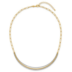 14k Two-Tone Textured Woven Curved Bar with Long Link 17 inch Necklace Plus 2 inch Extender