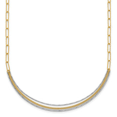 14k Two-Tone Textured Woven Curved Bar with Long Link 17 inch Necklace Plus 2 inch Extender
