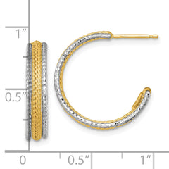 14k Two-Tone Textured Woven 4mm x 20mm J-Hoop Post Earrings