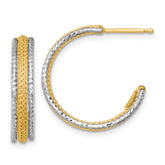 14k Two-Tone Textured Woven 4mm x 20mm J-Hoop Post Earrings