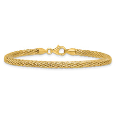 14k Polished and Diamond-cut Round Woven Wire 7.5 inch Bracelet