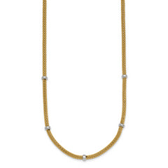 14k Two-tone Polished 7.5mm Fancy Mesh With Bead 18 inch Necklace