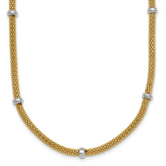 14k Two-tone Polished 7.5mm Fancy Mesh With Bead 18 inch Necklace