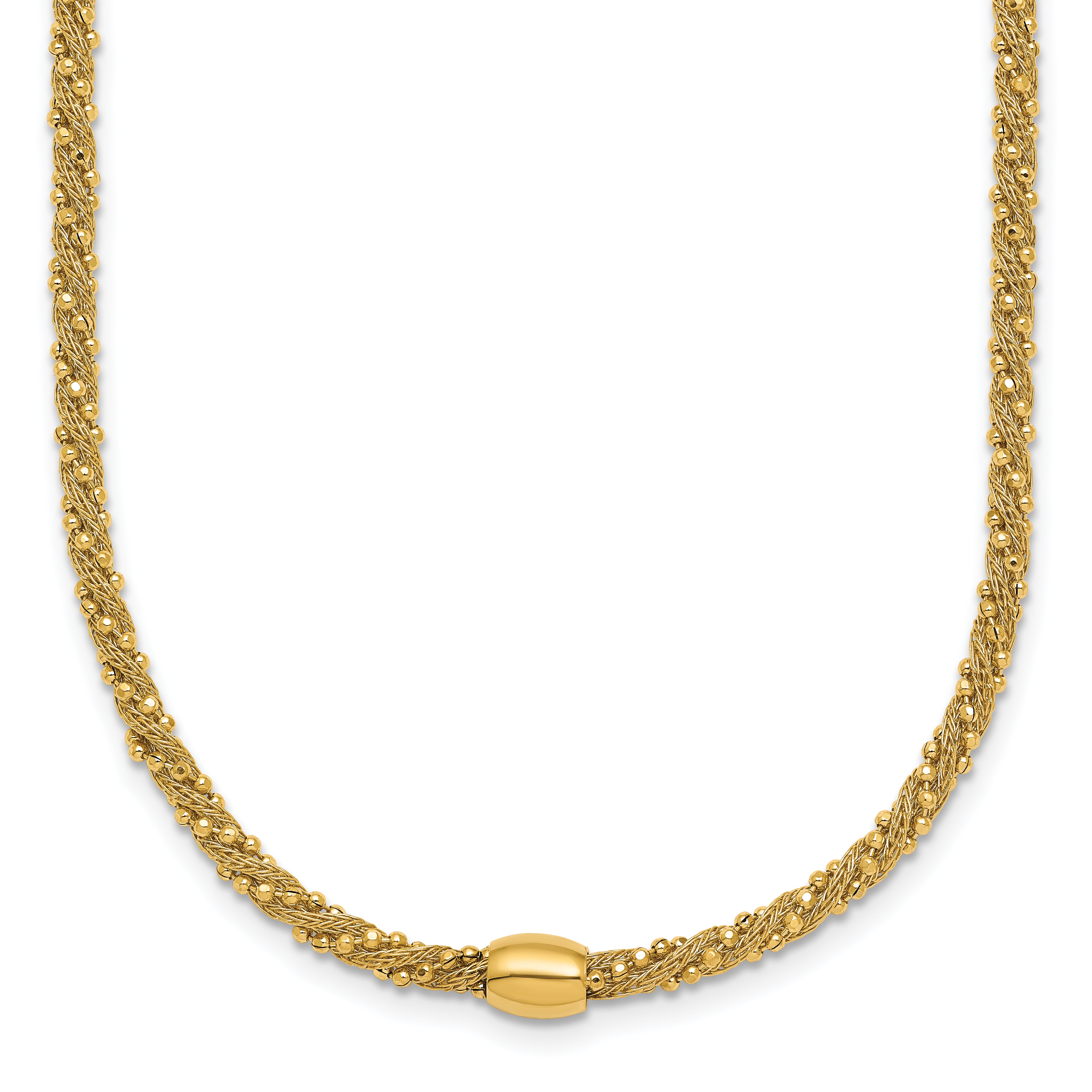 14k Polished and Textured Twisted with Bead 17 inch Necklace