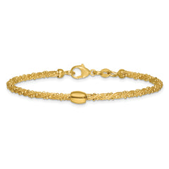 14k Polished and Textured Twisted with Bead 7.25 inch Bracelet
