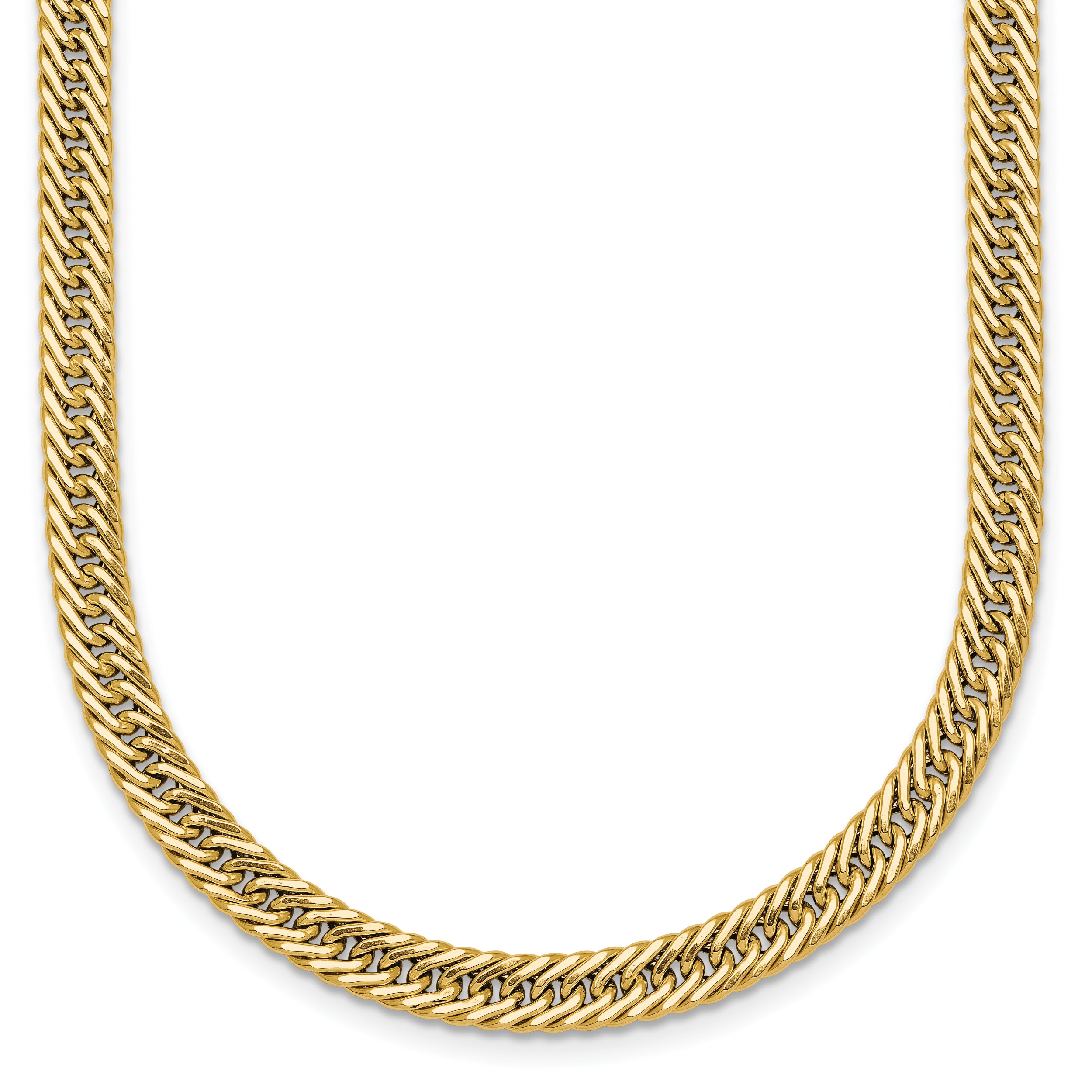 14k Polished Fancy Hollow Curb Link 17 inch Necklace