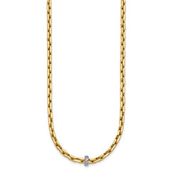 14k Two-tone Polished Fancy Link with CZ Bead 17 inch Necklace