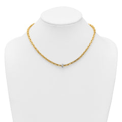 14k Two-tone Polished Fancy Link with CZ Bead 17 inch Necklace