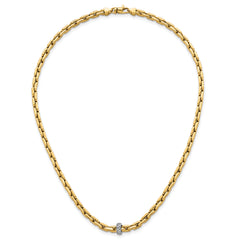 14k Two-tone Polished Fancy Link with CZ Bead 17 inch Necklace