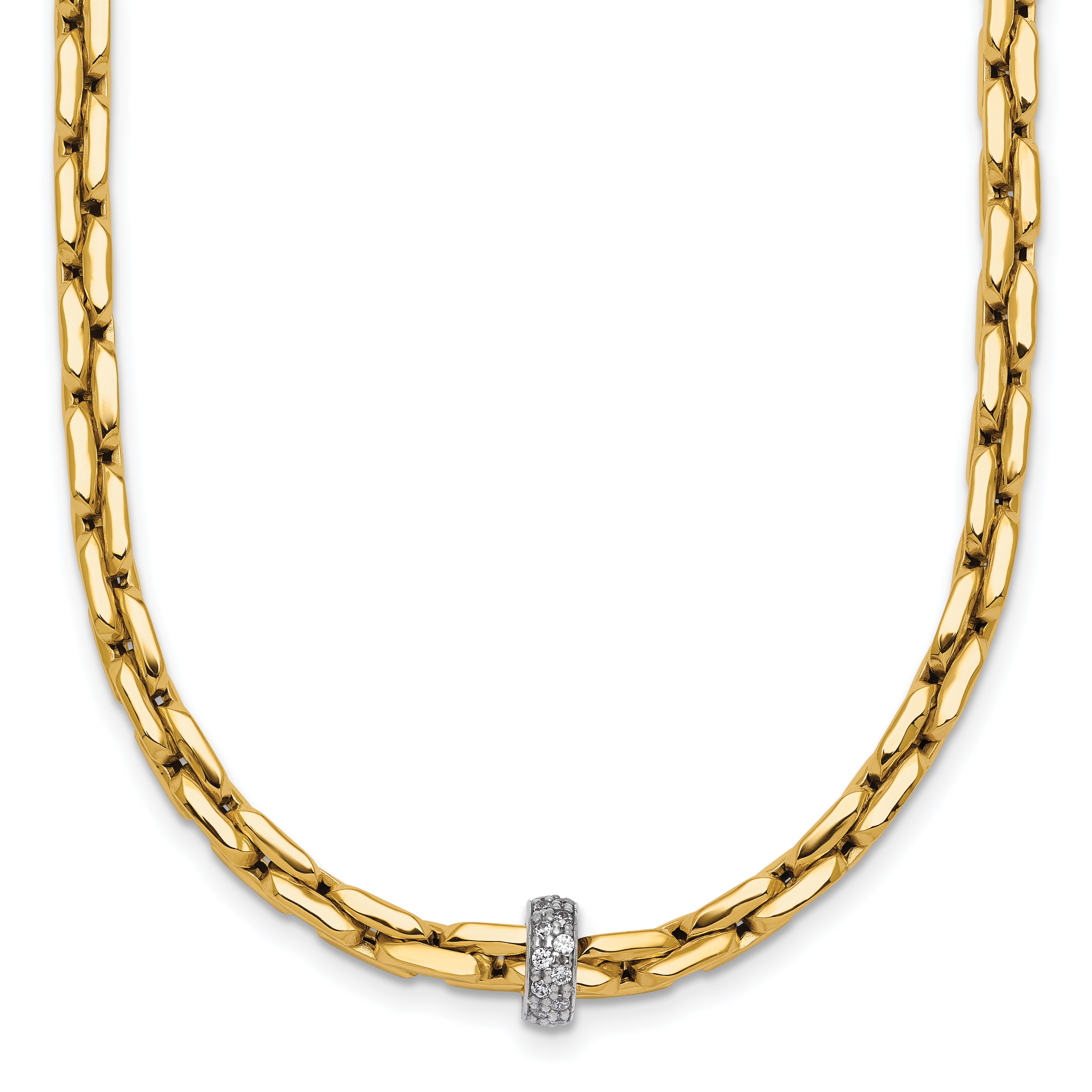 14k Two-tone Polished Fancy Link with CZ Bead 17 inch Necklace