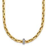 14k Two-tone Polished Fancy Link with CZ Bead 17 inch Necklace
