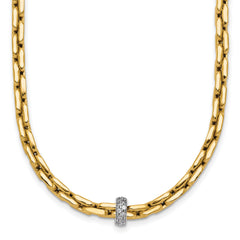 14k Two-tone Polished Fancy Link with CZ Bead 17 inch Necklace