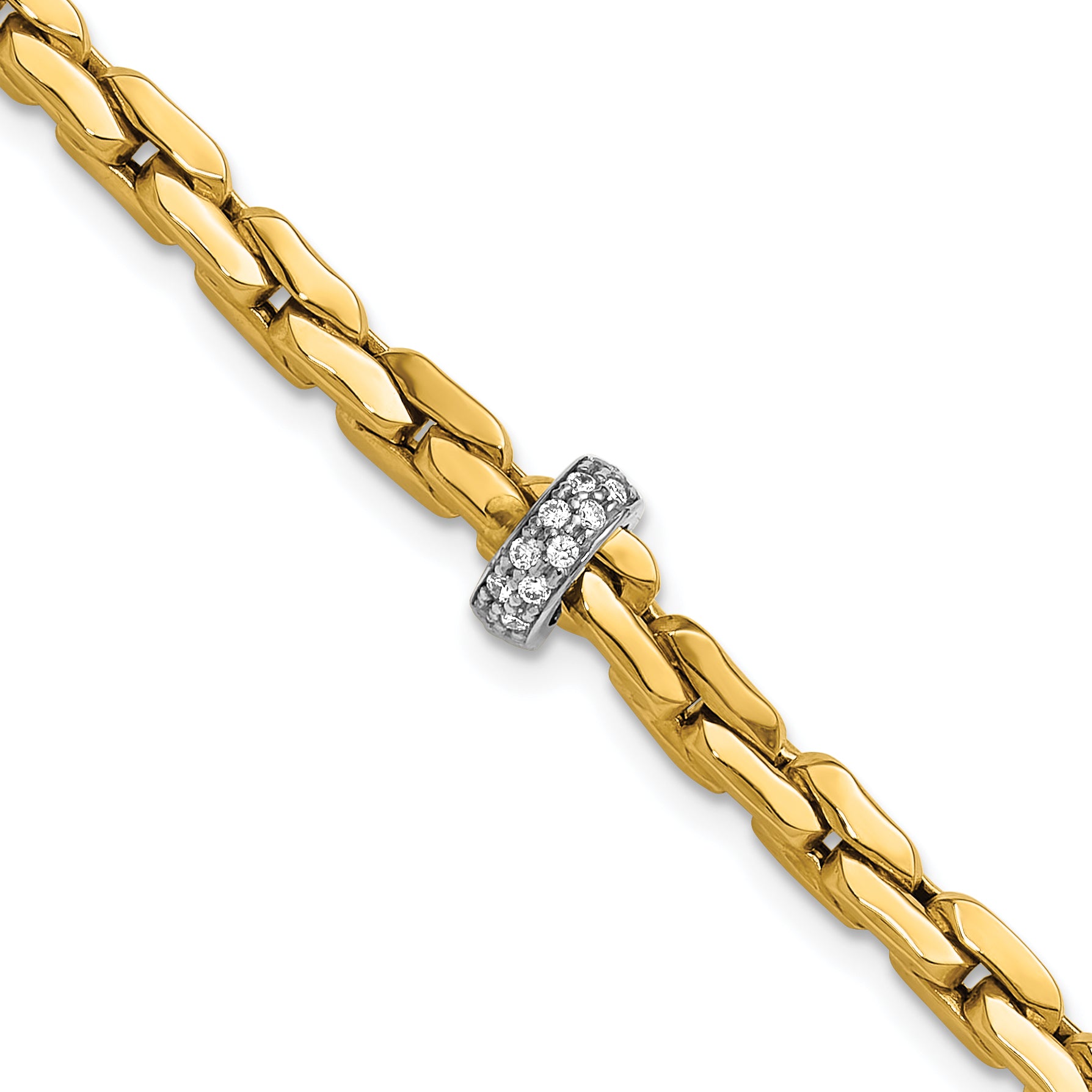 14K Two-tone Polished Fancy Link with CZ Bead 7.5 inch Bracelet