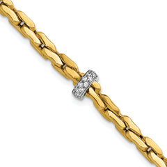 14K Two-tone Polished Fancy Link with CZ Bead 7.5 inch Bracelet