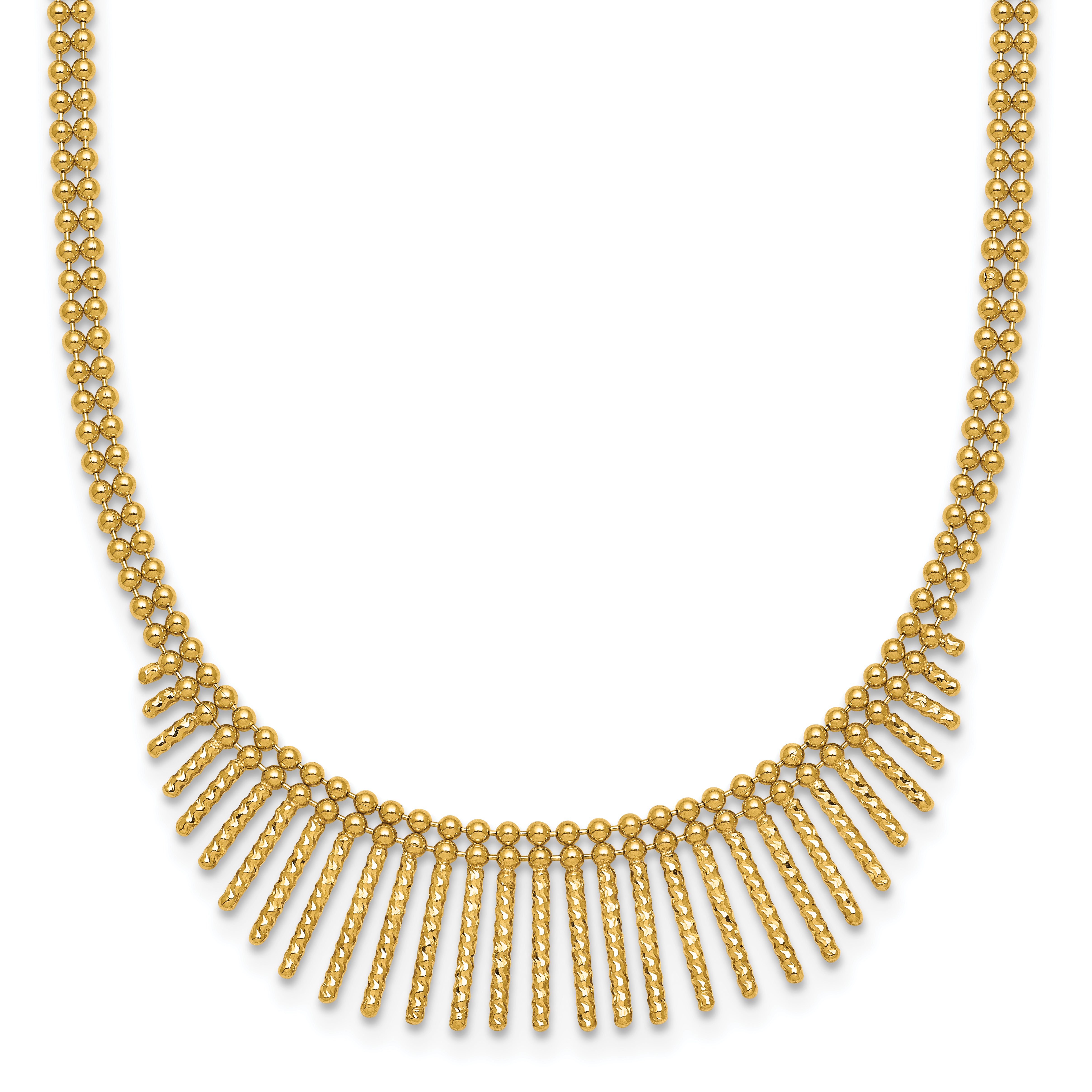 14k Polished and Textured Double Strand Multi Dangle 17 inch Necklace